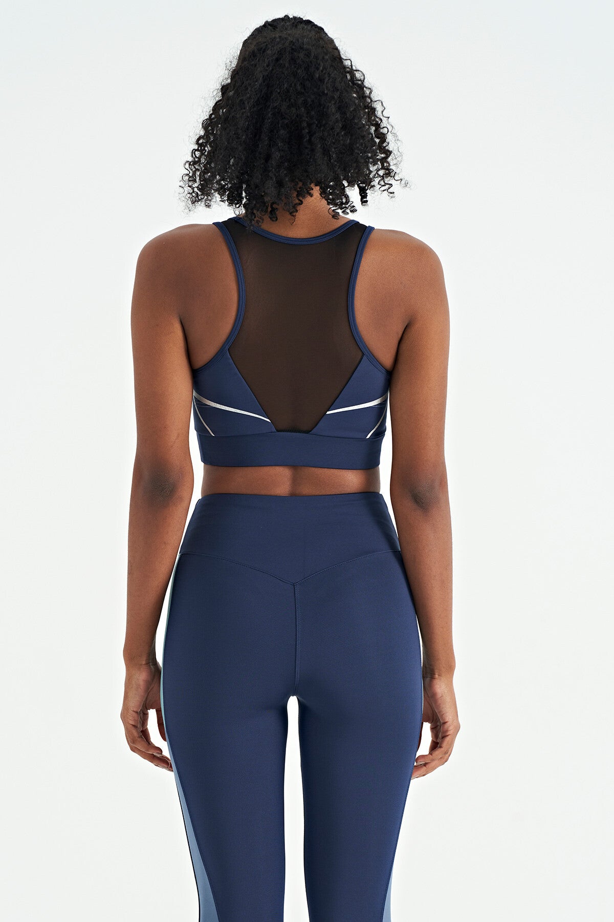 Indigo Front Back Print Detailed U Collar Slim Fit Women's Sports Bustier - 97252