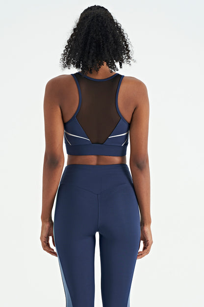 Indigo Front Back Print Detailed U Collar Slim Fit Women's Sports Bustier - 97252