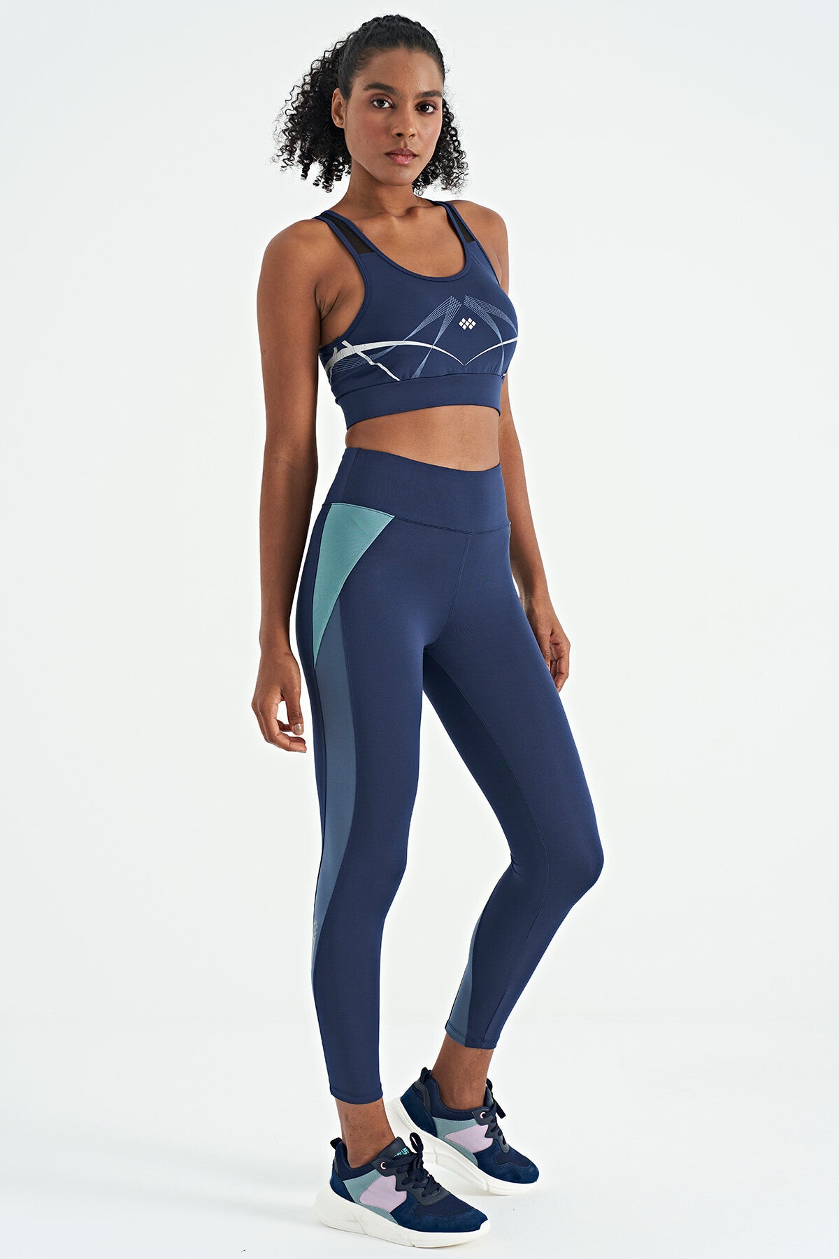 Indigo Front Back Print Detailed U Collar Slim Fit Women's Sports Bustier - 97252