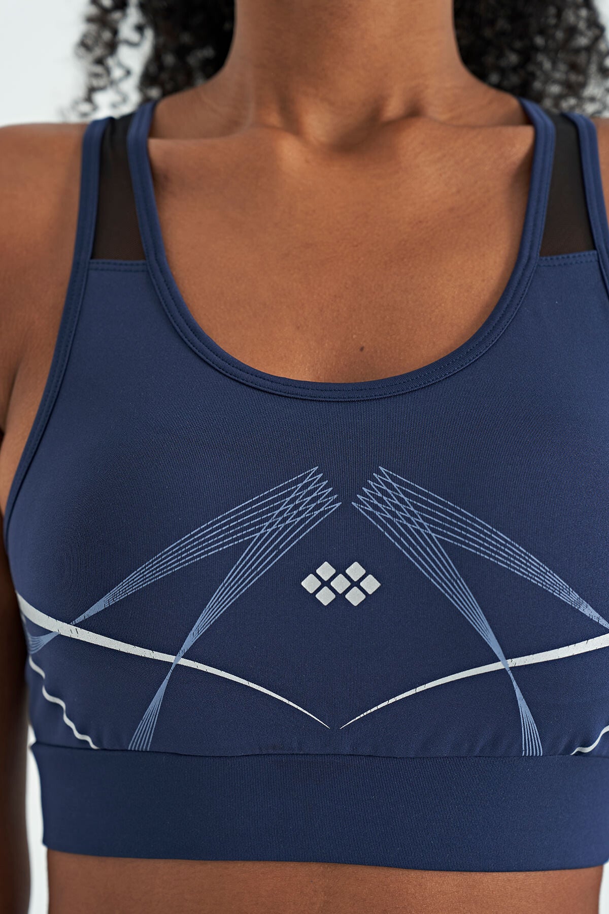 Indigo Front Back Print Detailed U Collar Slim Fit Women's Sports Bustier - 97252
