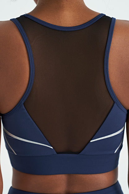 Indigo Front Back Print Detailed U Collar Slim Fit Women's Sports Bustier - 97252