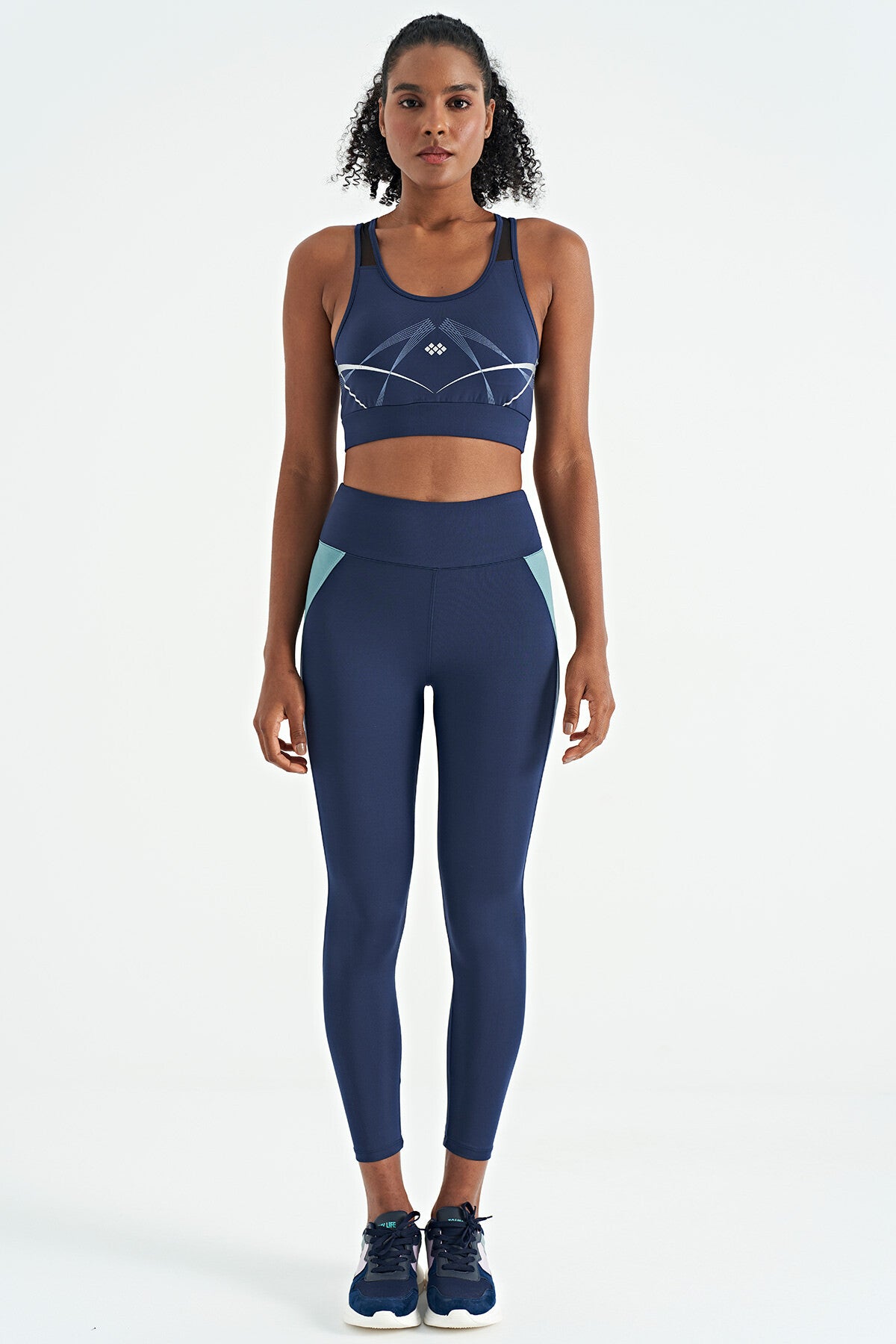 Indigo Front Back Print Detailed U Collar Slim Fit Women's Sports Bustier - 97252
