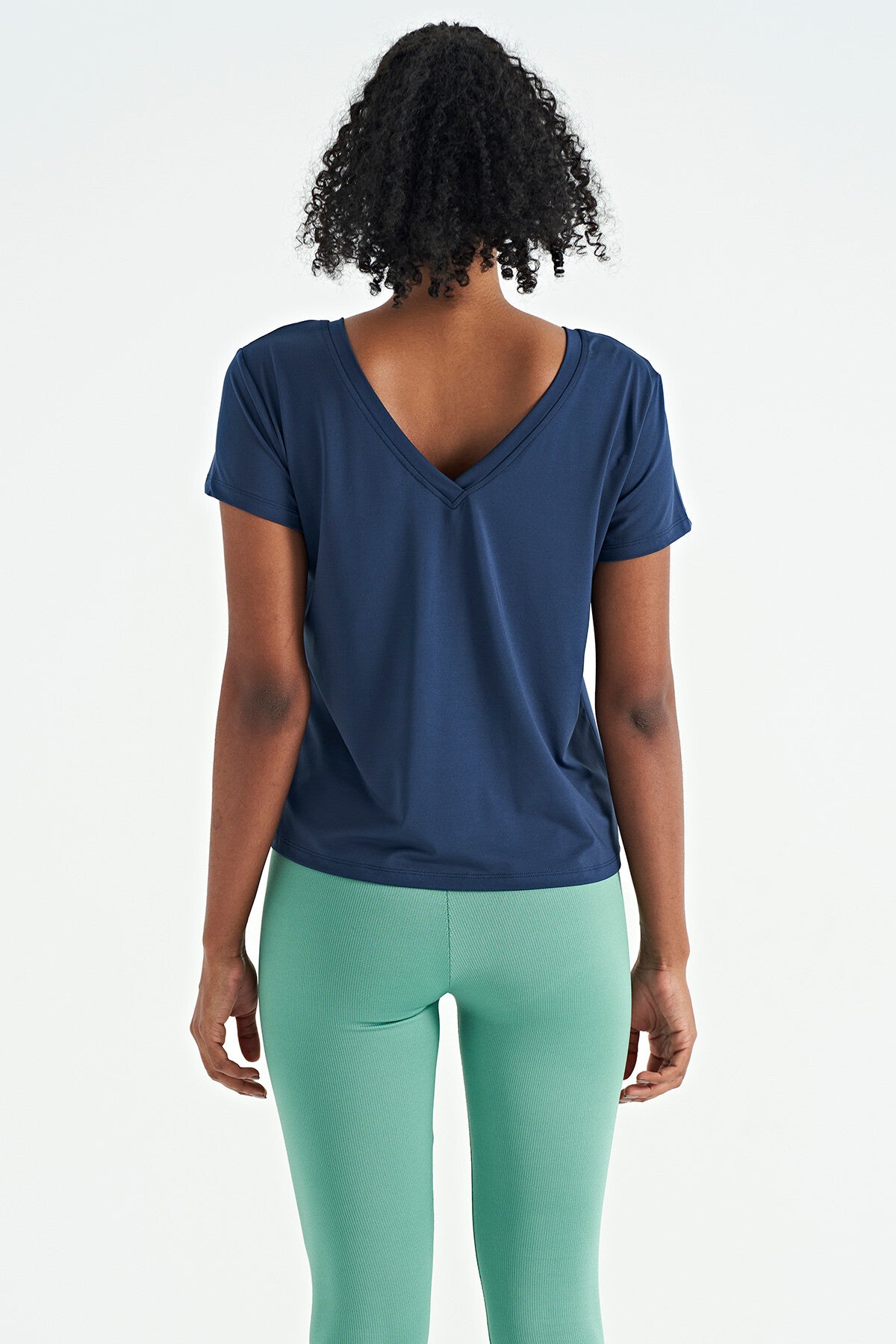 Indigo Pre-Printed Back V-Neck Standard Fit Short Sleeve Women's Sports T-Shirt - 97264