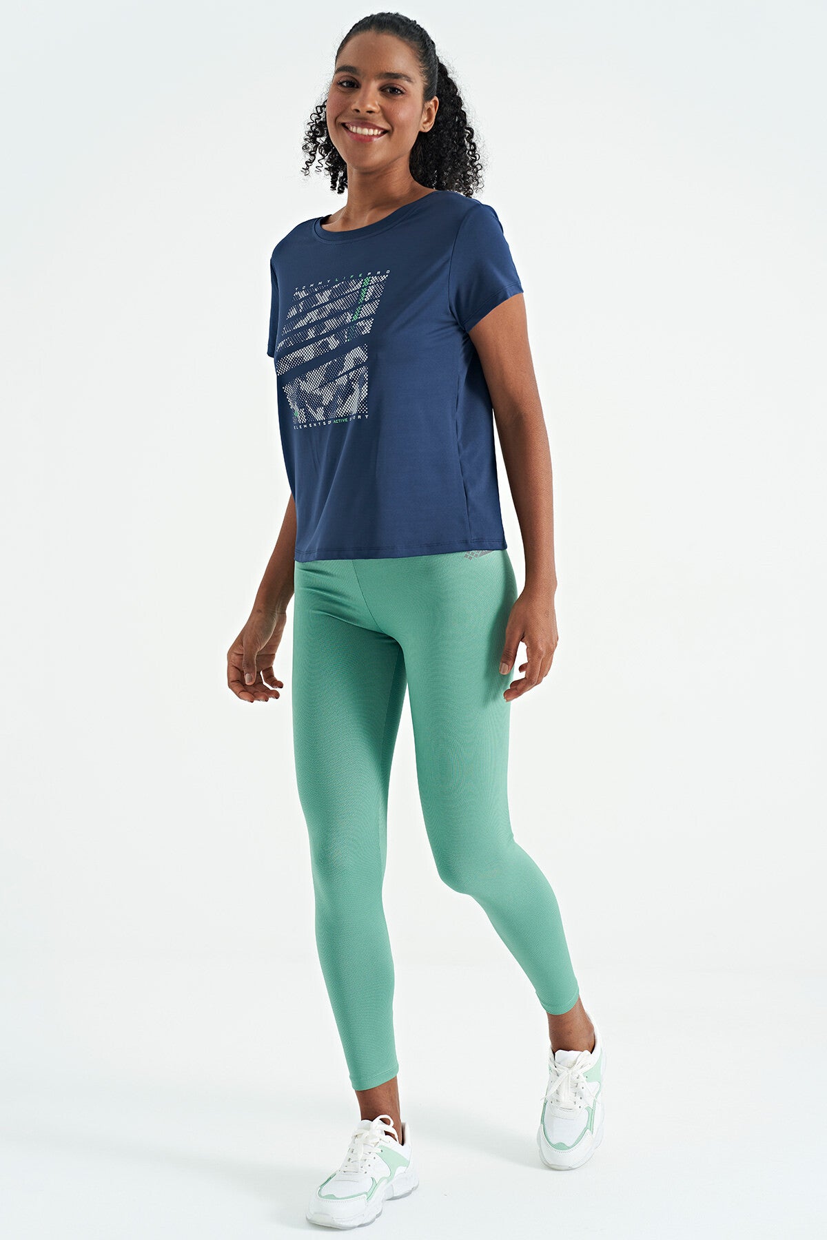 Indigo Pre-Printed Back V-Neck Standard Fit Short Sleeve Women's Sports T-Shirt - 97264
