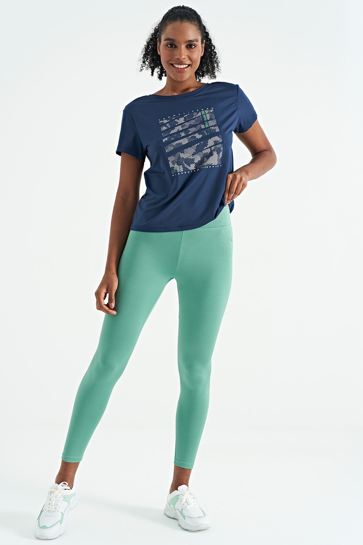 Indigo Pre-Printed Back V-Neck Standard Fit Short Sleeve Women's Sports T-Shirt - 97264