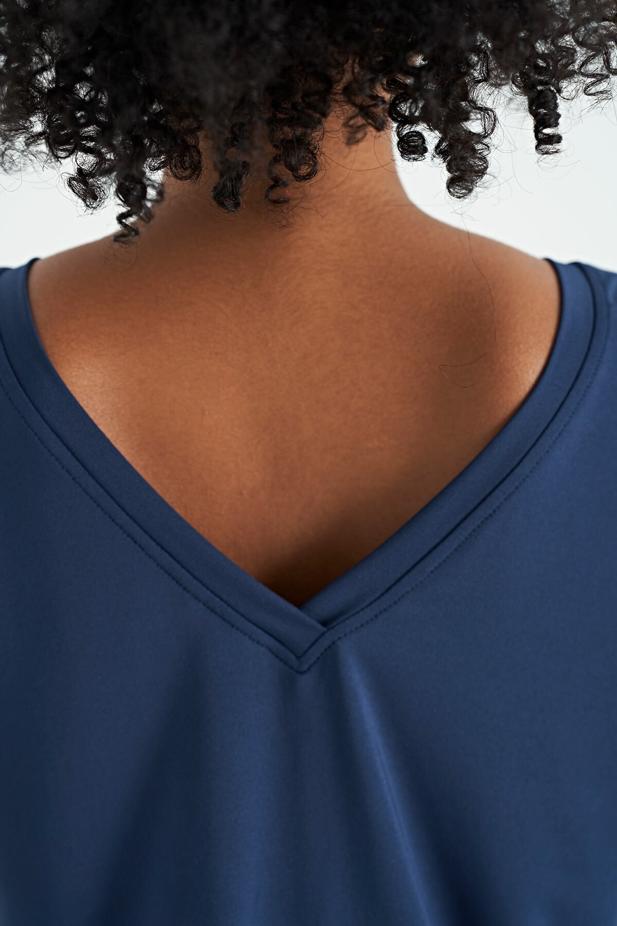 Indigo Pre-Printed Back V-Neck Standard Fit Short Sleeve Women's Sports T-Shirt - 97264