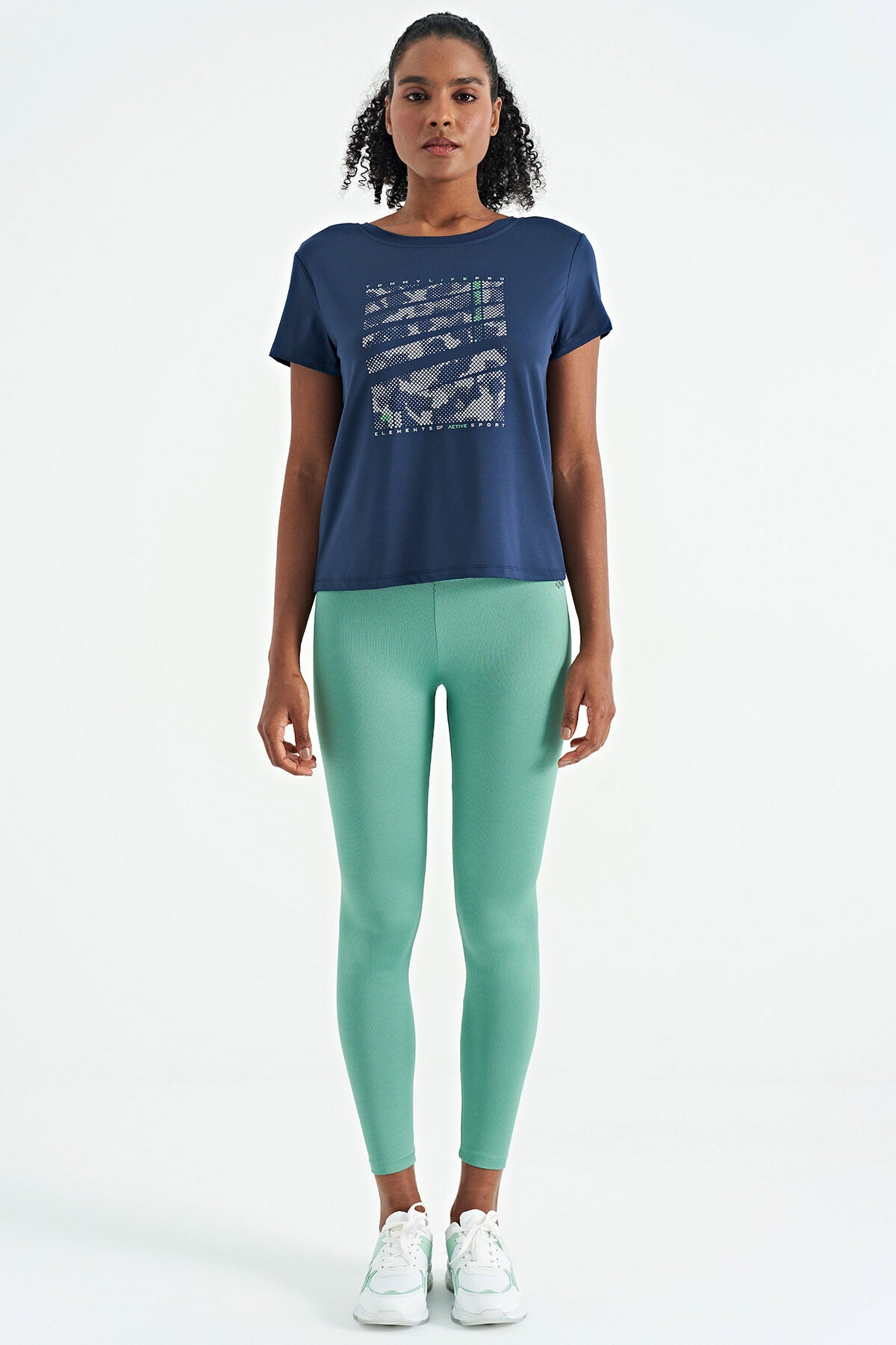Indigo Pre-Printed Back V-Neck Standard Fit Short Sleeve Women's Sports T-Shirt - 97264