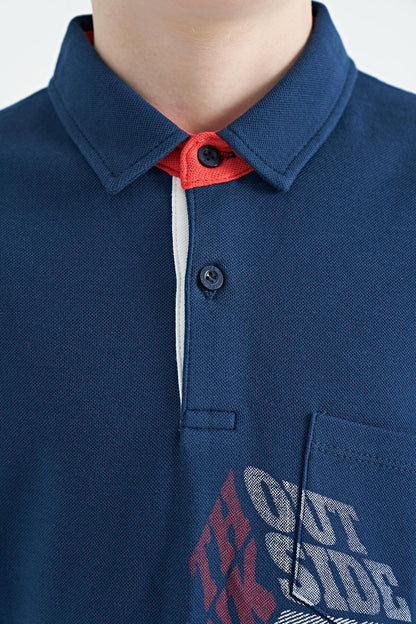 Indigo Front Pocket Detailed Print Standard Fit Polo Collar Boys T-Shirt - 11102