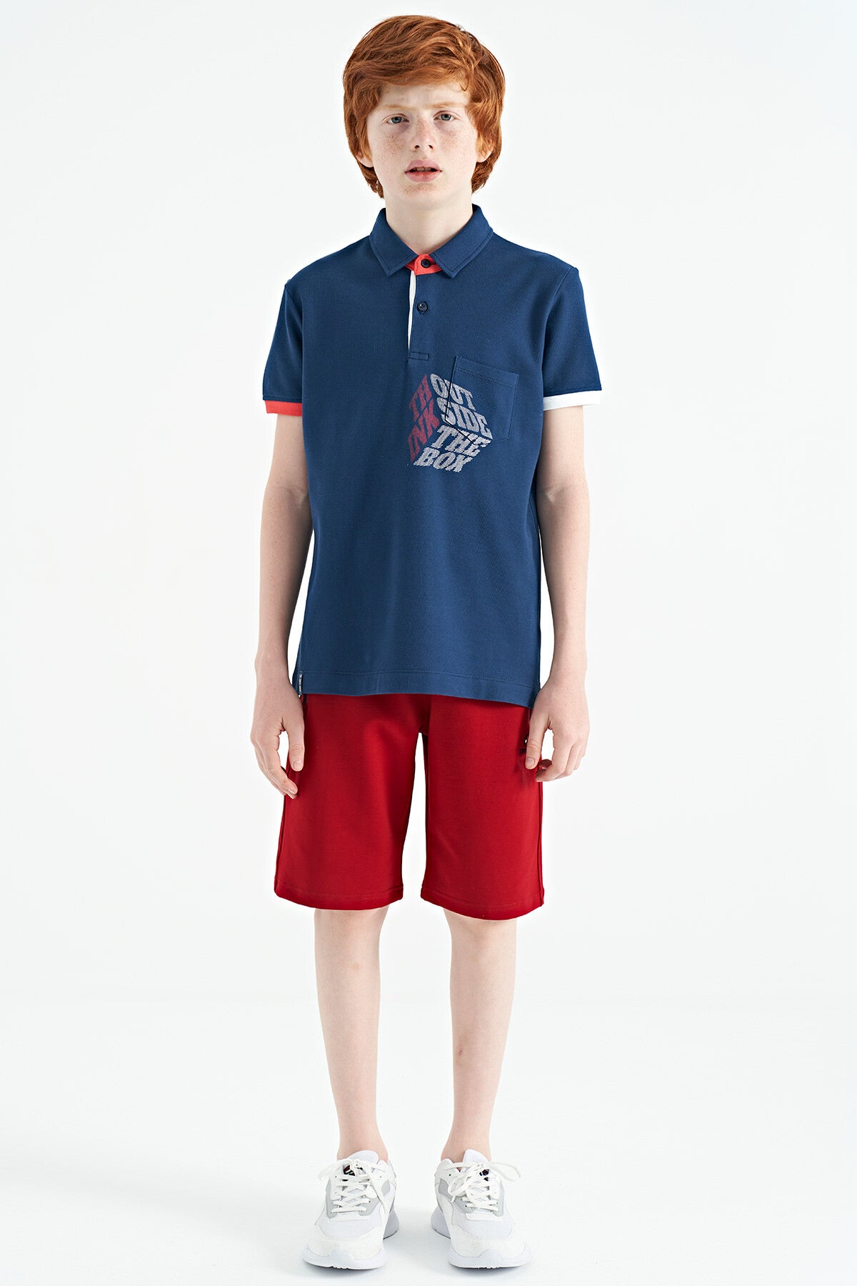 Indigo Front Pocket Detailed Print Standard Fit Polo Collar Boys T-Shirt - 11102