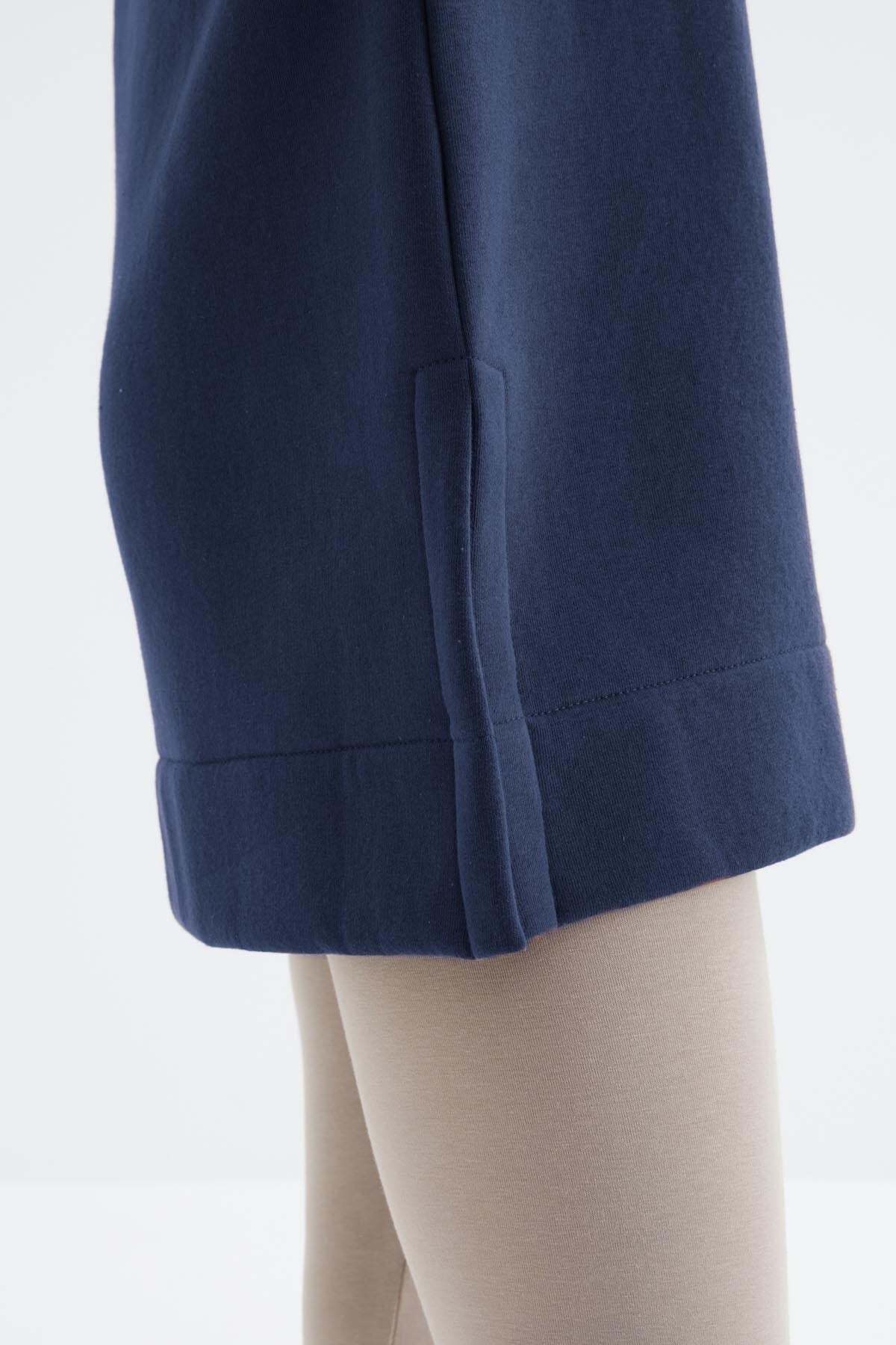 Indigo Raglan Sleeve Basic Hooded Oversize Sweatshirt Tunic - 97242