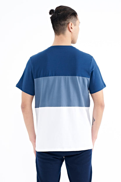 Indigo Color Gradient Print Detailed O Collar Standard Fit Men's T-Shirt - 88177