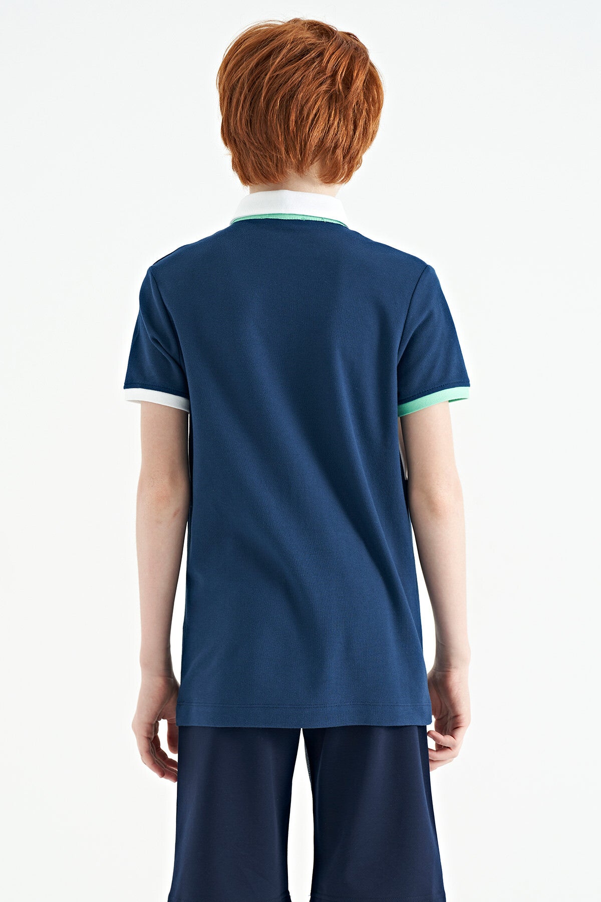 Indigo Color Gradient Embroidered Detailed Standard Pattern Polo Collar Boys T-Shirt - 11110