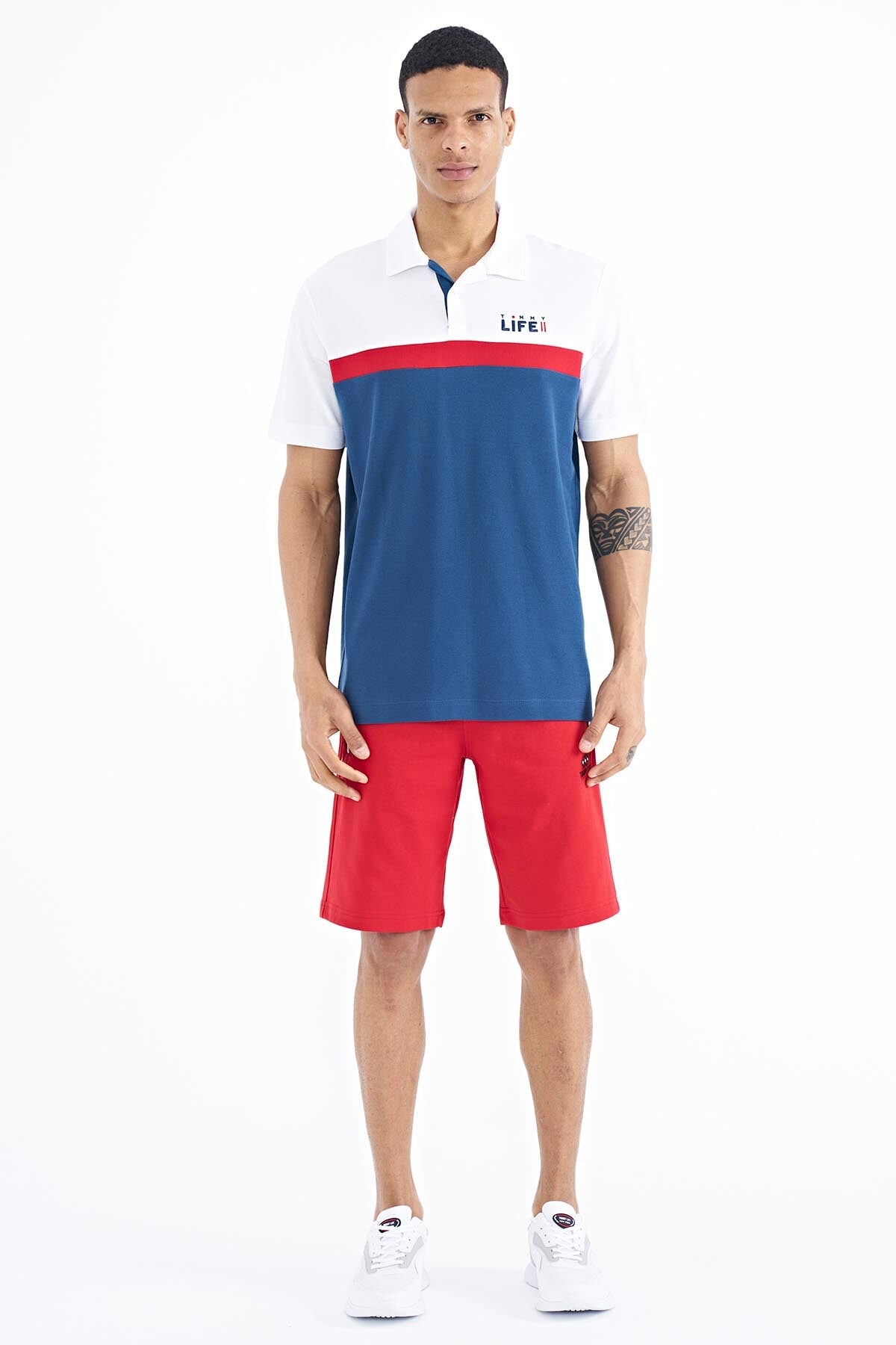 Indigo Color Gradient Polo Collar Standard Fit Men's T-shirt - 88238