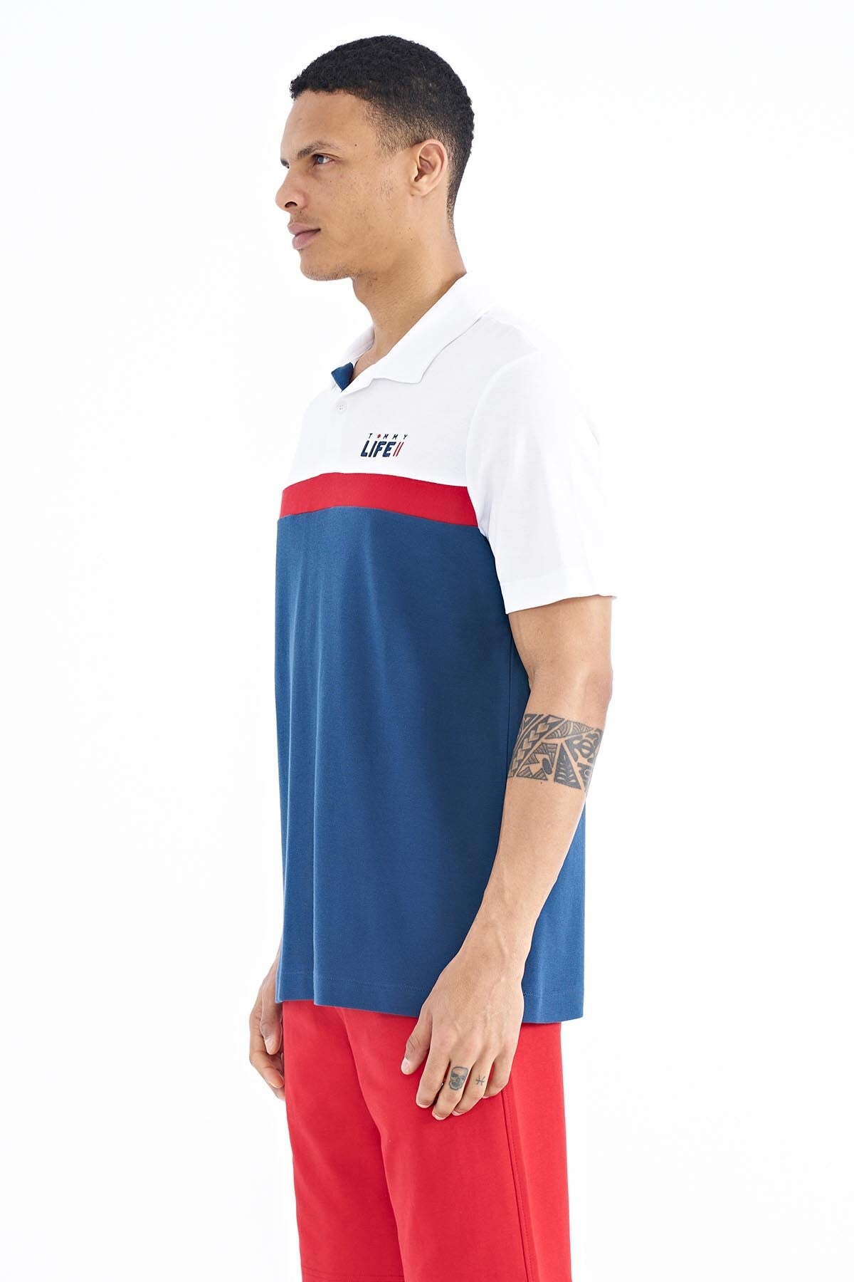 Indigo Color Gradient Polo Collar Standard Fit Men's T-shirt - 88238