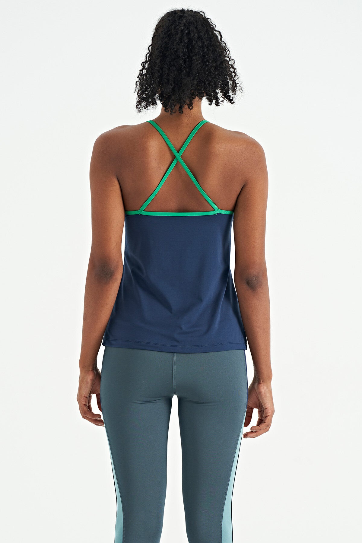 Indigo Back Cross Strap Detailed Standard Fit Women's Sports Singlet - 97261