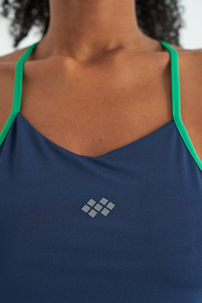 Indigo Back Cross Strap Detailed Standard Fit Women's Sports Singlet - 97261