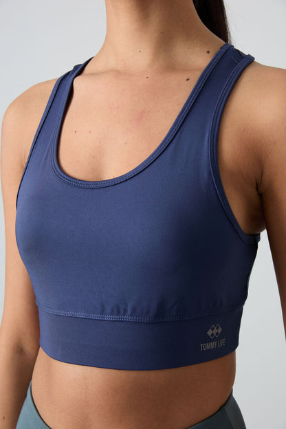 Indigo Back Detailed Narrow Fit U Collar Women's Sports Bustier - 97120