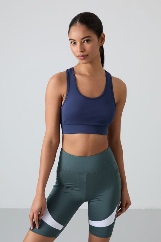 Indigo Back Detailed Narrow Fit U Collar Women's Sports Bustier - 97120