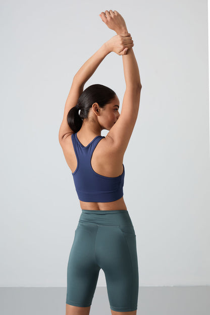 Indigo Back Detailed Narrow Fit U Collar Women's Sports Bustier - 97120
