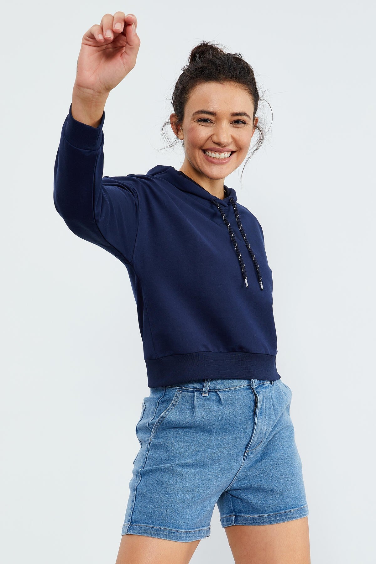 Indigo Long Sleeve Comfort Fit Hooded Women's Sweatshirt - 97115