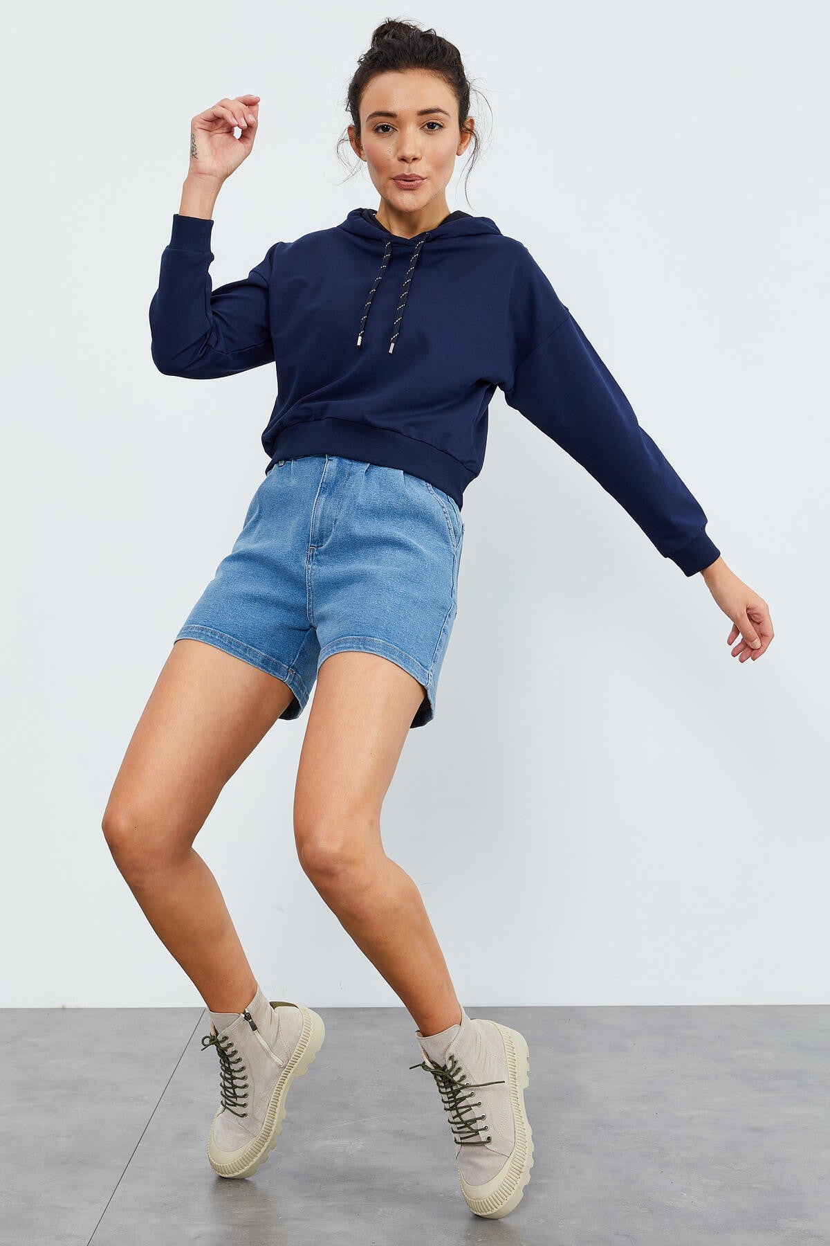 Indigo Long Sleeve Comfort Fit Hooded Women's Sweatshirt - 97115
