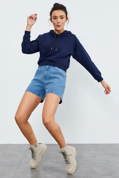 Indigo Long Sleeve Comfort Fit Hooded Women's Sweatshirt - 97115