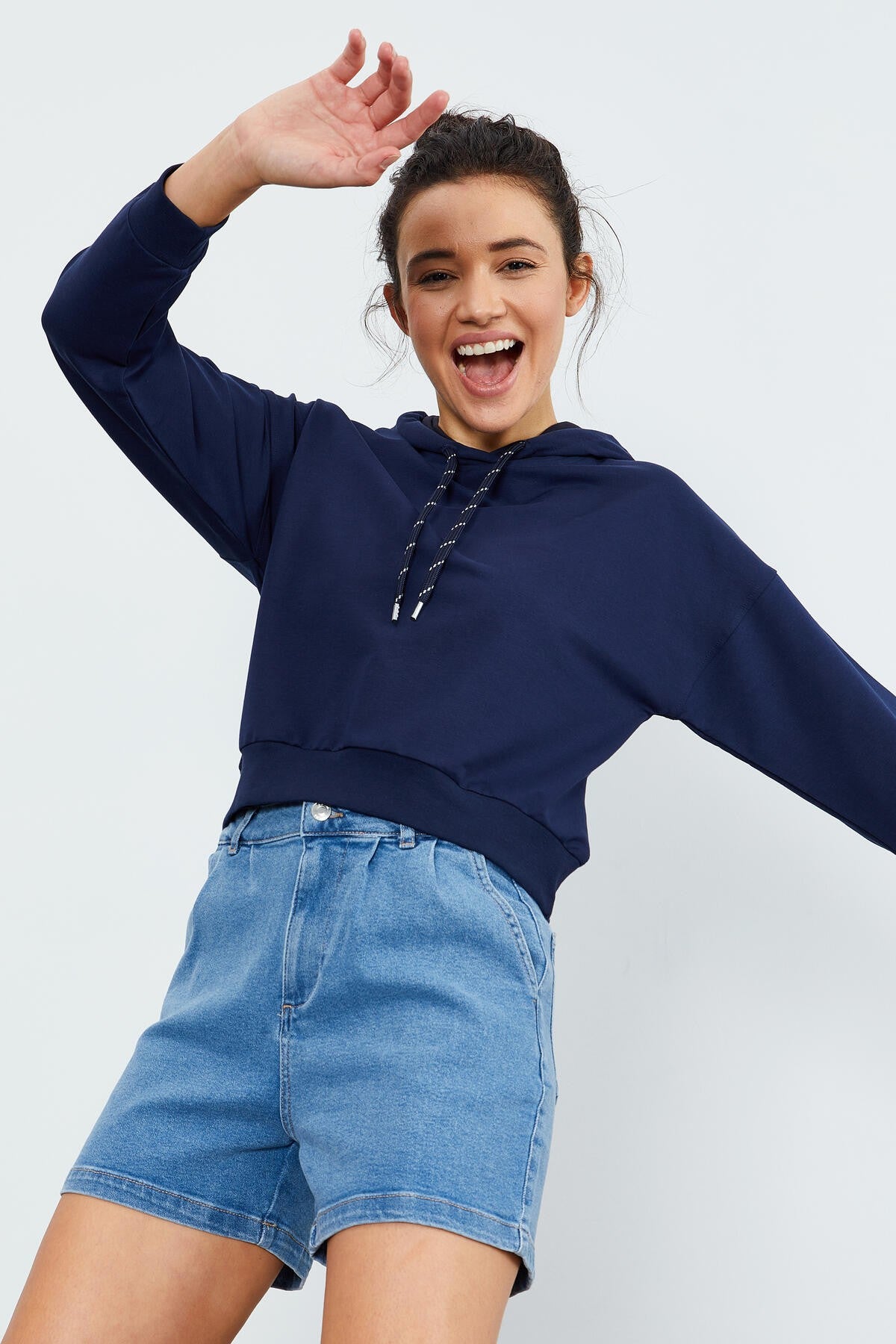 Indigo Long Sleeve Comfort Fit Hooded Women's Sweatshirt - 97115