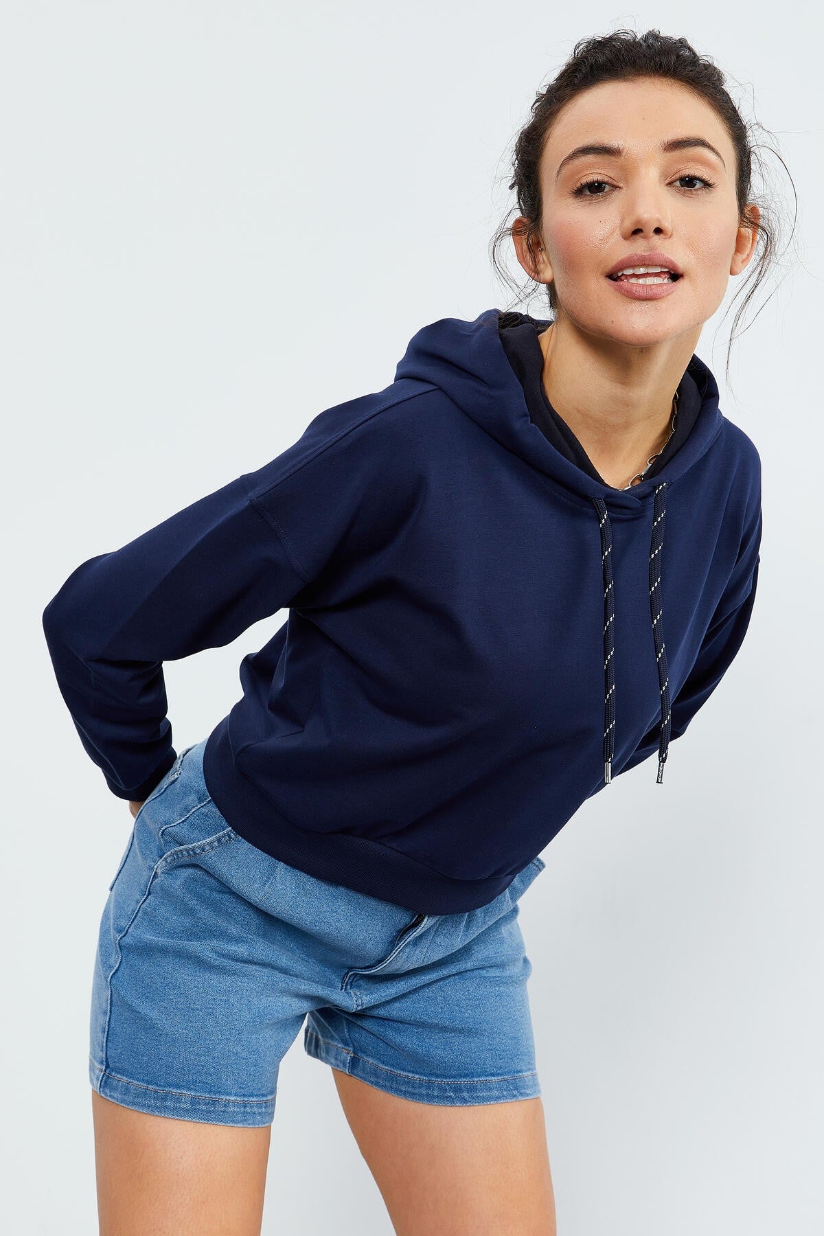 Indigo Long Sleeve Comfort Fit Hooded Women's Sweatshirt - 97115