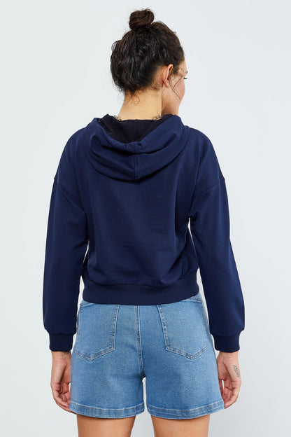 Indigo Long Sleeve Comfort Fit Hooded Women's Sweatshirt - 97115
