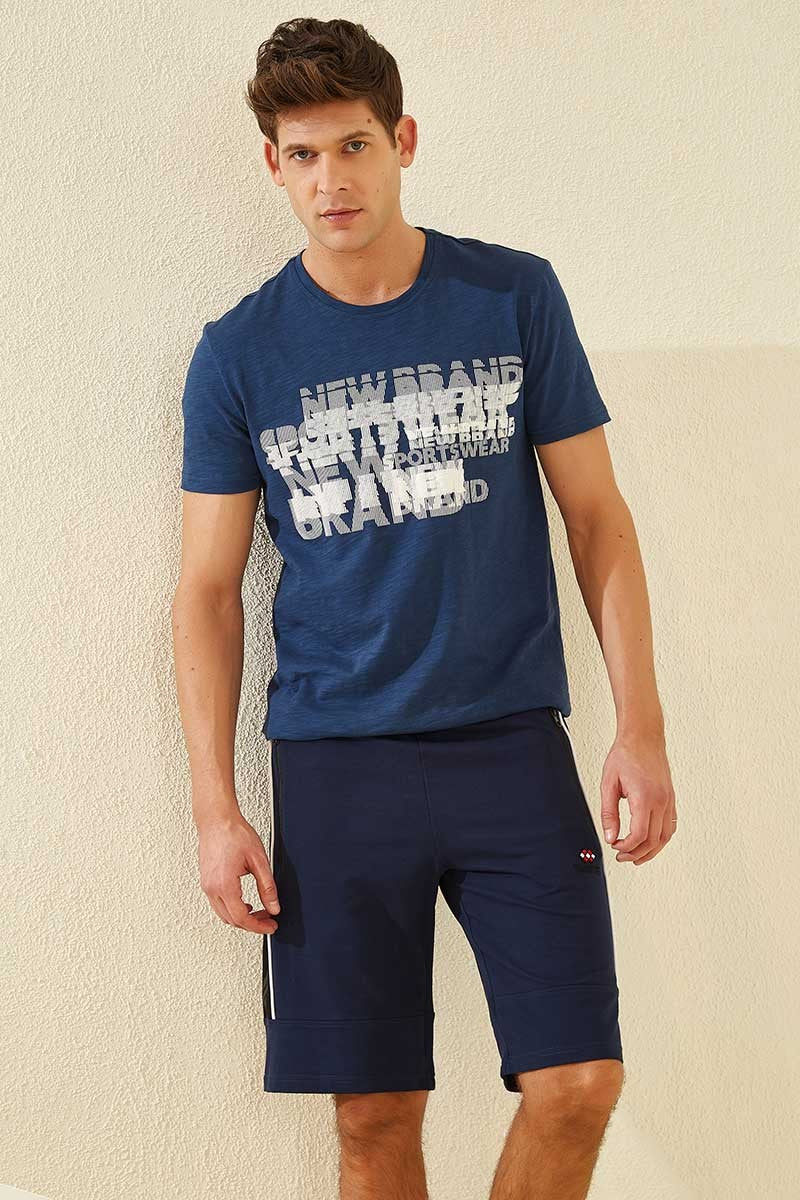 Indigo Side Striped Standard Fit Men's Shorts - 81148
