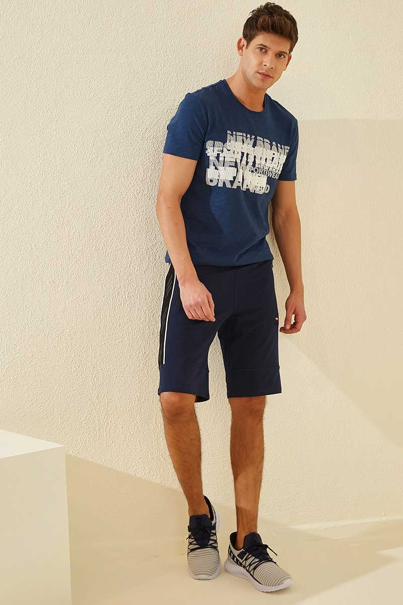 Indigo Side Striped Standard Fit Men's Shorts - 81148
