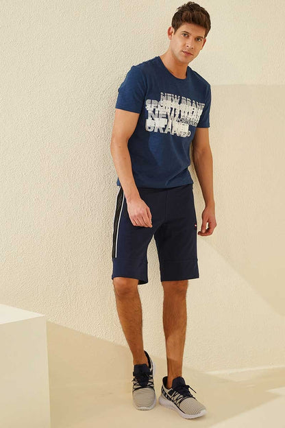 Indigo Side Striped Standard Fit Men's Shorts - 81148