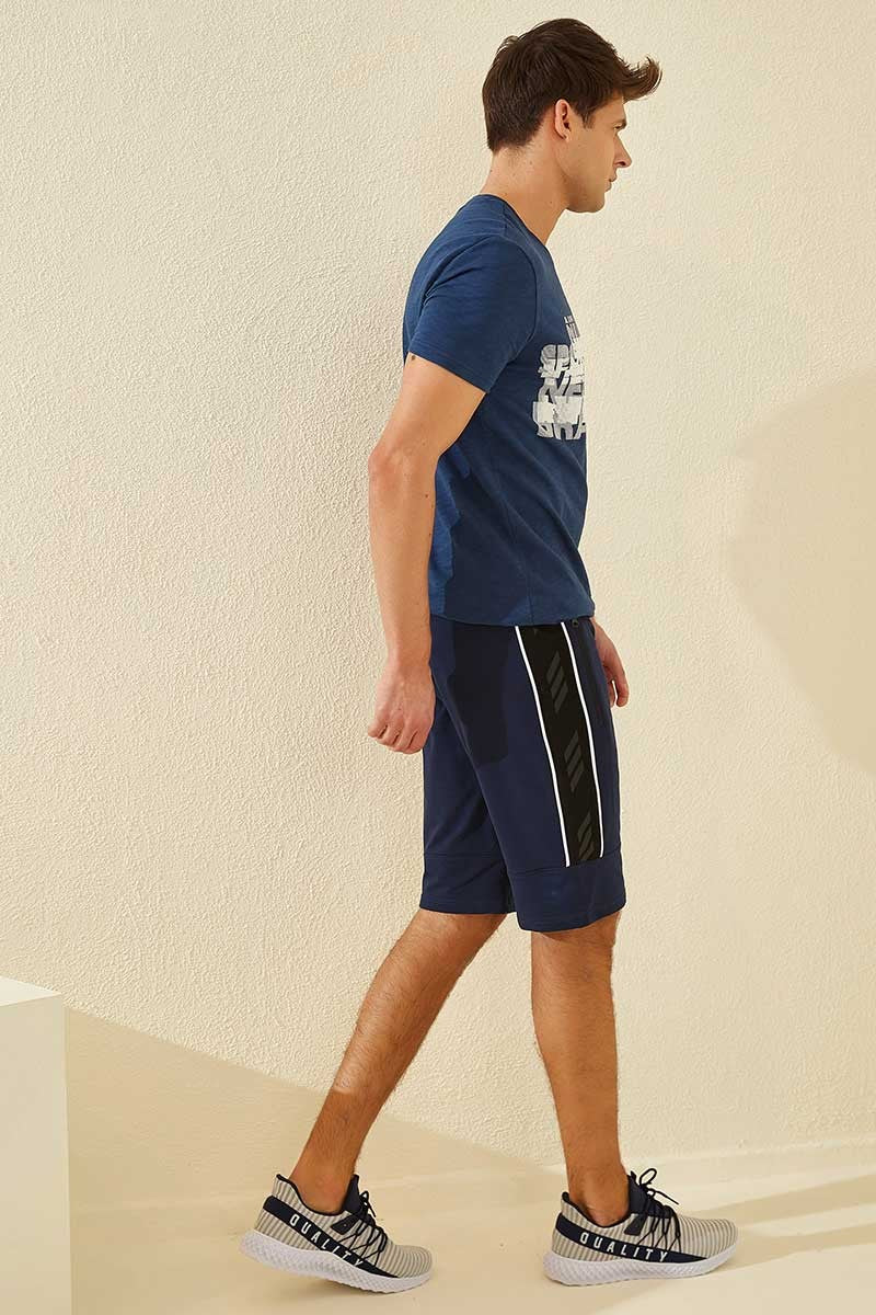 Indigo Side Striped Standard Fit Men's Shorts - 81148
