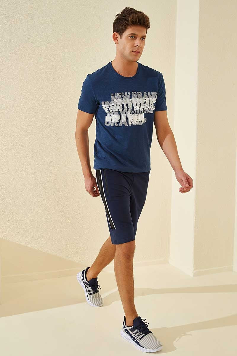 Indigo Side Striped Standard Fit Men's Shorts - 81148