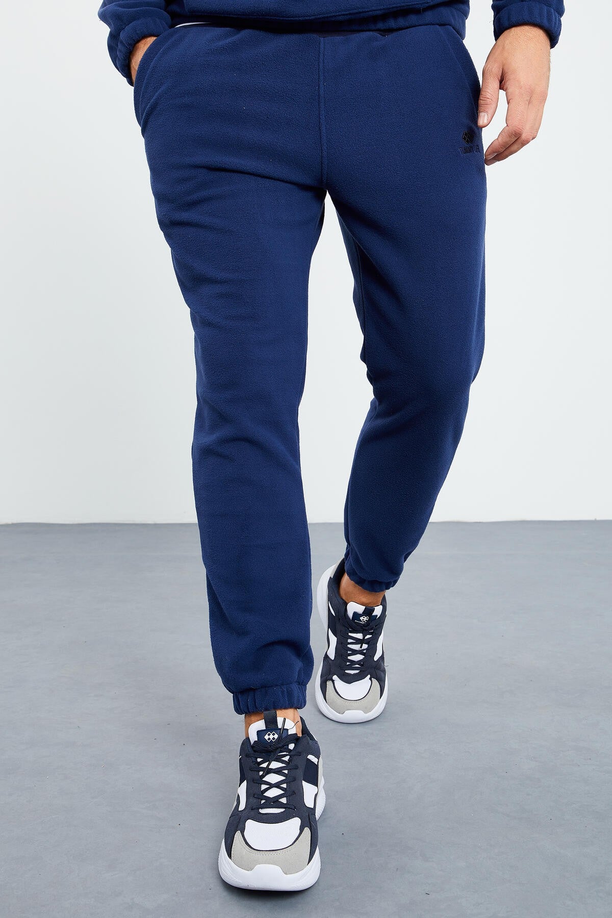 Indigo Half Zipper Stand Collar Elastic Cuff Polar Men's Tracksuit Set - 85159