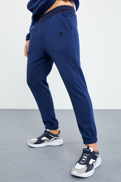 Indigo Half Zipper Stand Collar Elastic Cuff Polar Men's Tracksuit Set - 85159