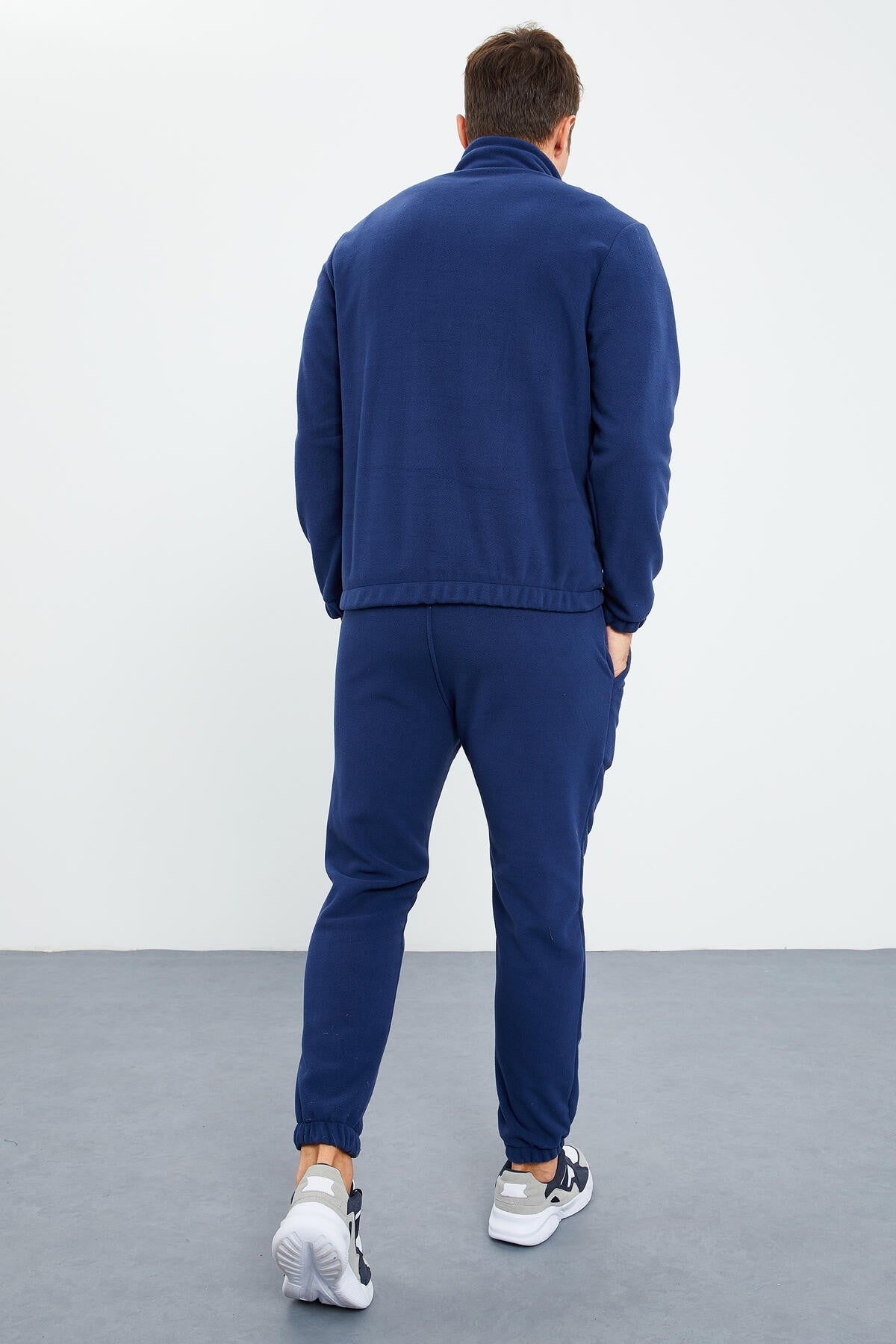 Indigo Half Zipper Stand Collar Elastic Cuff Polar Men's Tracksuit Set - 85159