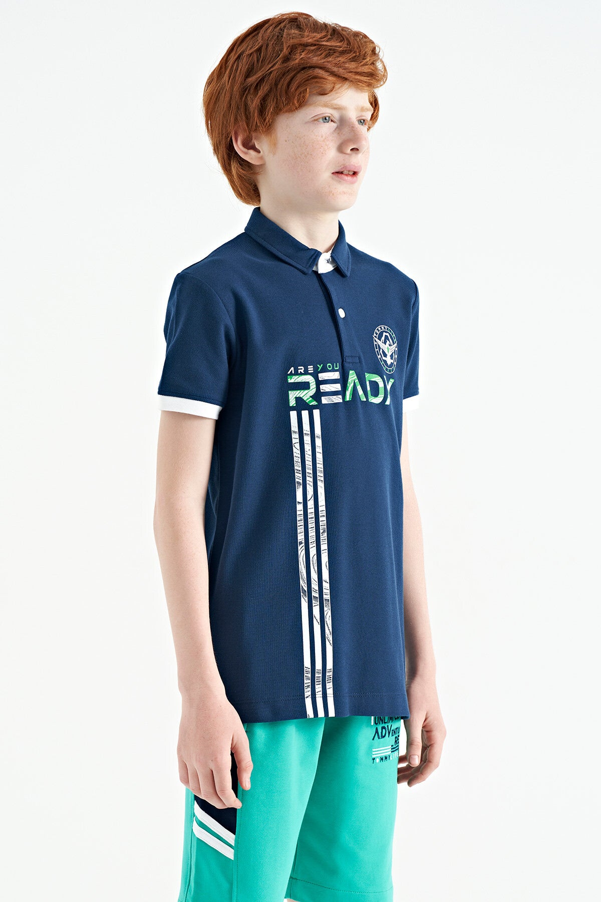 Indigo Print Pattern Standard Fit Polo Collar Boys T-Shirt - 11143