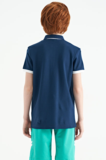 Indigo Print Pattern Standard Fit Polo Collar Boys T-Shirt - 11143
