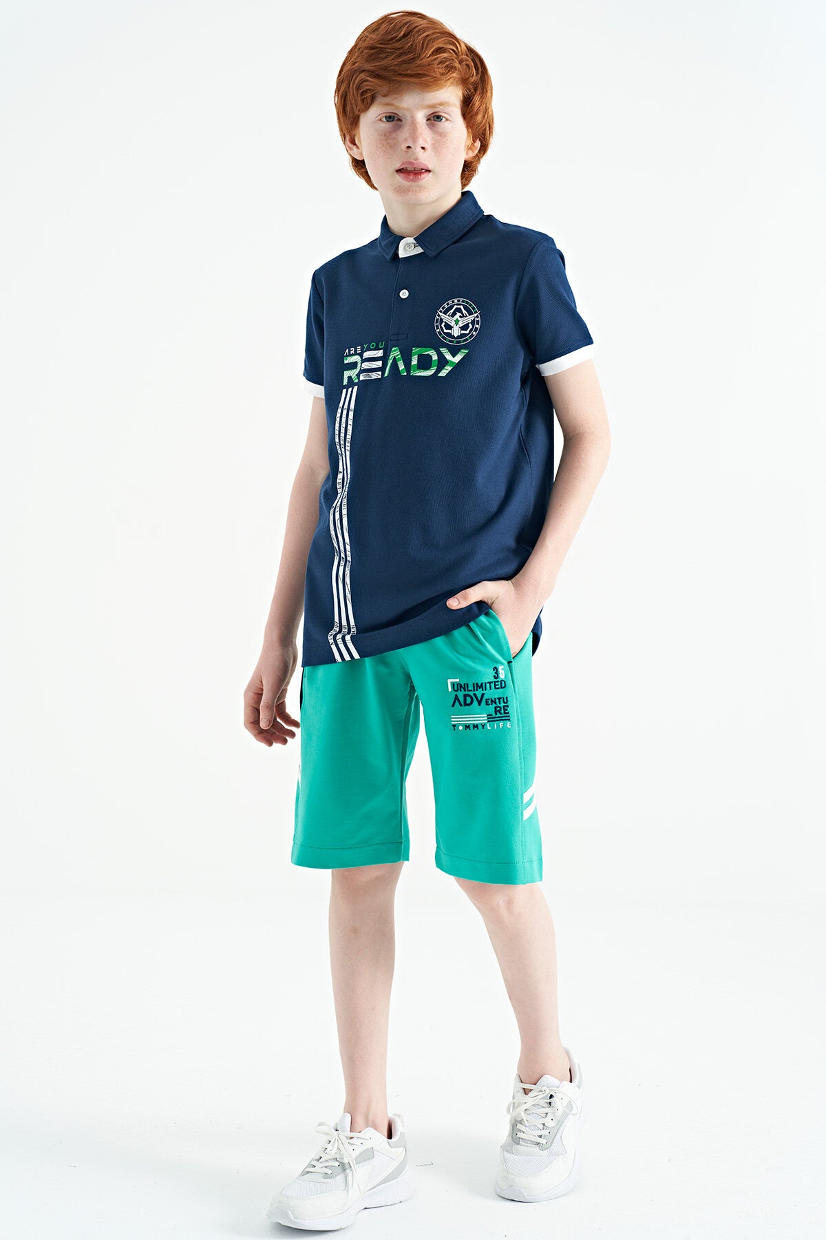 Indigo Print Pattern Standard Fit Polo Collar Boys T-Shirt - 11143