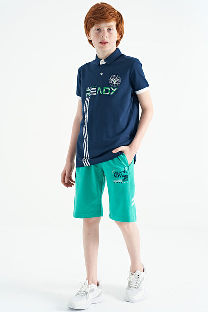 Indigo Print Pattern Standard Fit Polo Collar Boys T-Shirt - 11143