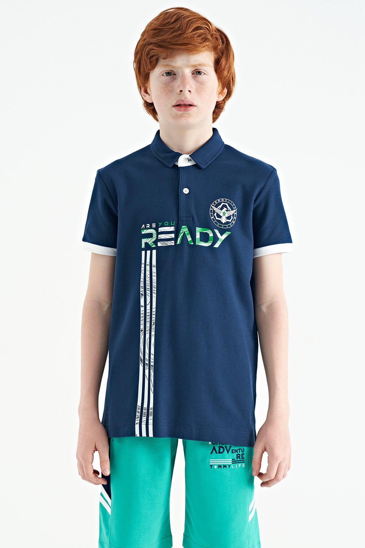 Indigo Print Pattern Standard Fit Polo Collar Boys T-Shirt - 11143