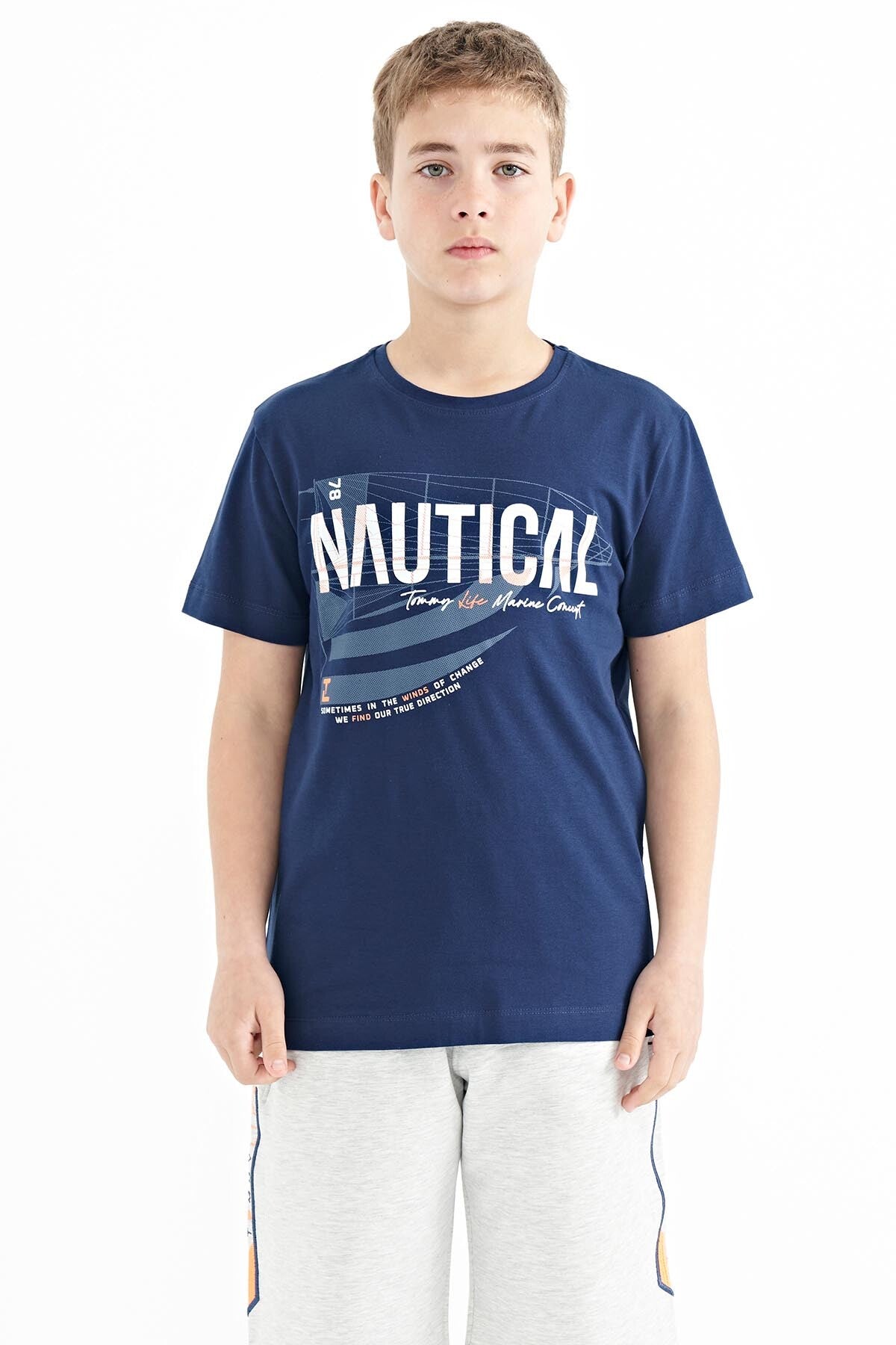 Indigo Print O Collar Standard Fit Boys' T-Shirt - 11100