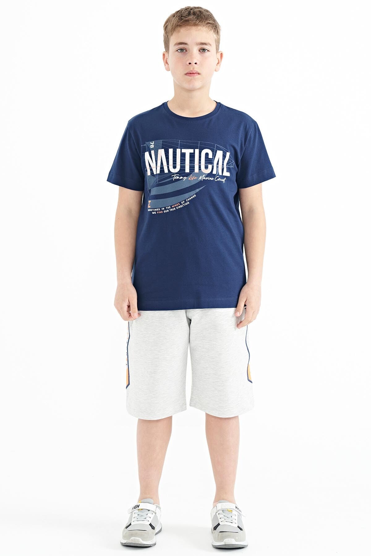 Indigo Print O Collar Standard Fit Boys' T-Shirt - 11100