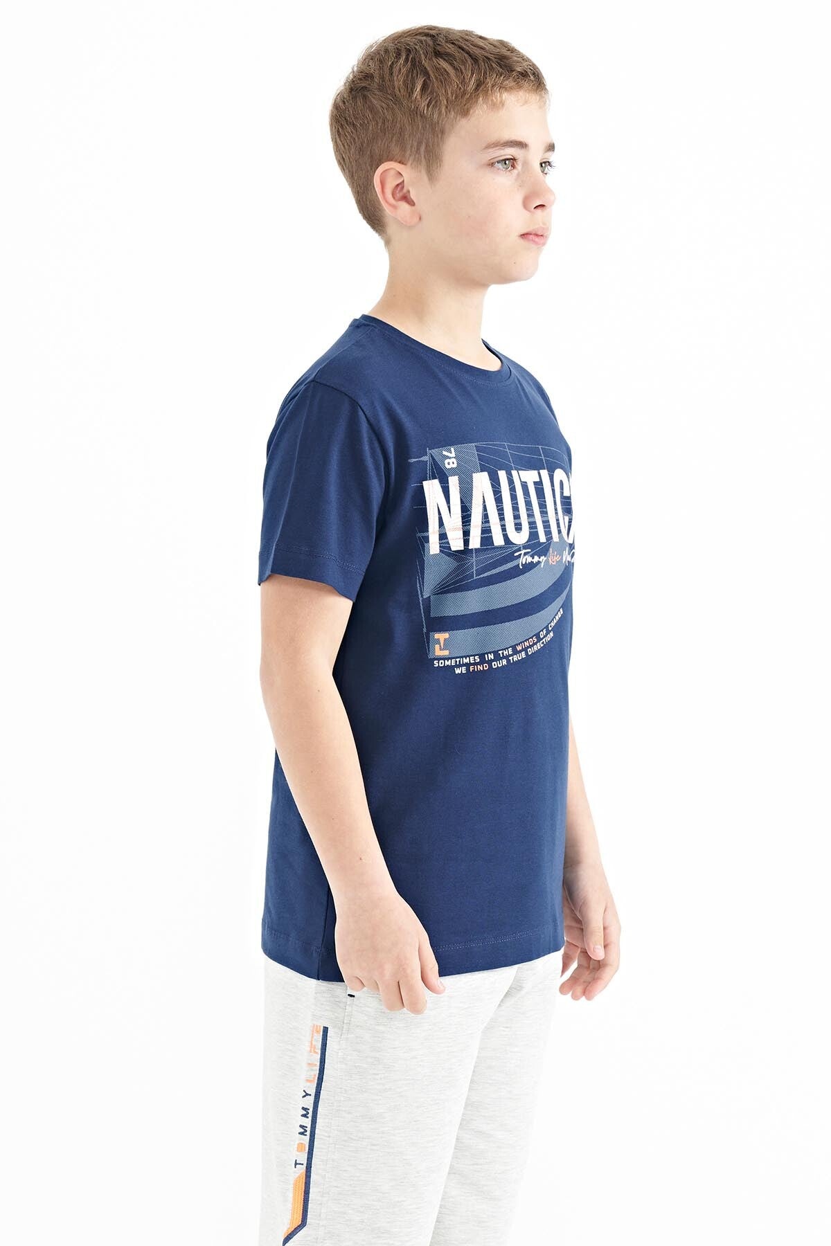 Indigo Print O Collar Standard Fit Boys' T-Shirt - 11100