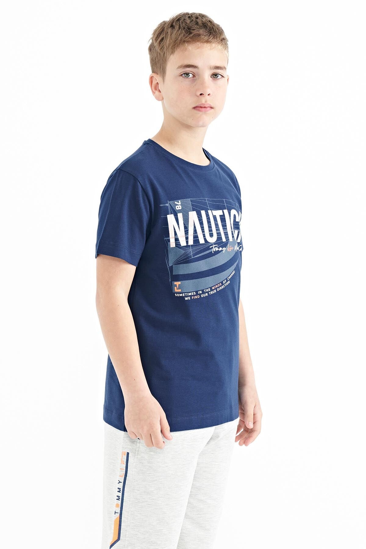 Indigo Print O Collar Standard Fit Boys' T-Shirt - 11100