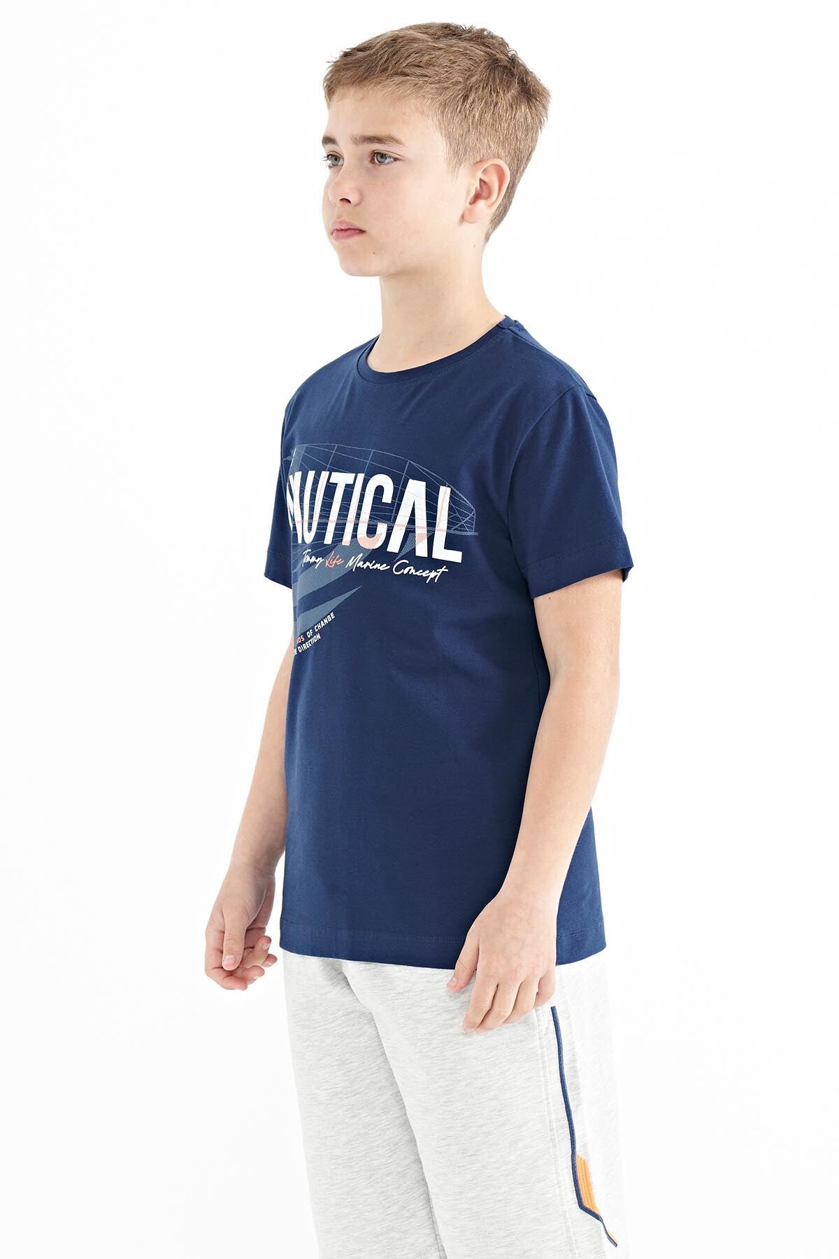 Indigo Print O Collar Standard Fit Boys' T-Shirt - 11100