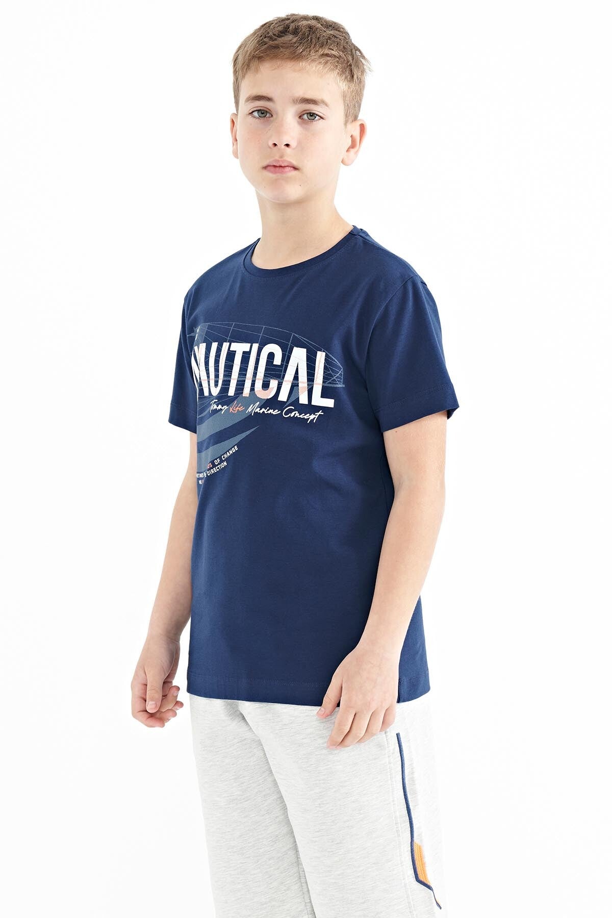 Indigo Print O Collar Standard Fit Boys' T-Shirt - 11100