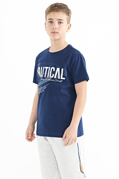 Indigo Print O Collar Standard Fit Boys' T-Shirt - 11100