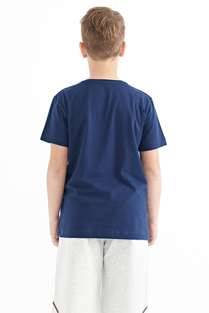 Indigo Print O Collar Standard Fit Boys' T-Shirt - 11100